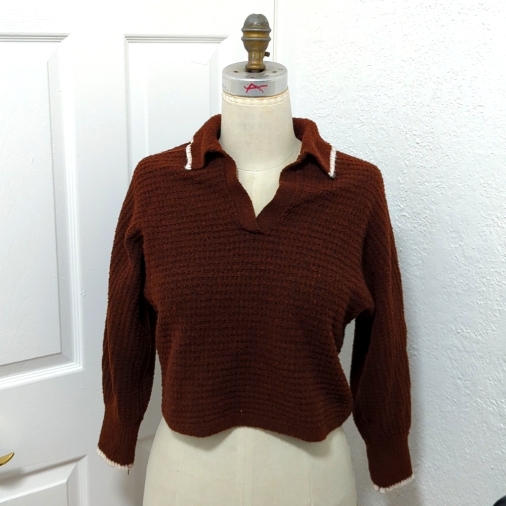 Brown Pink Rose Knit Sweatshirt